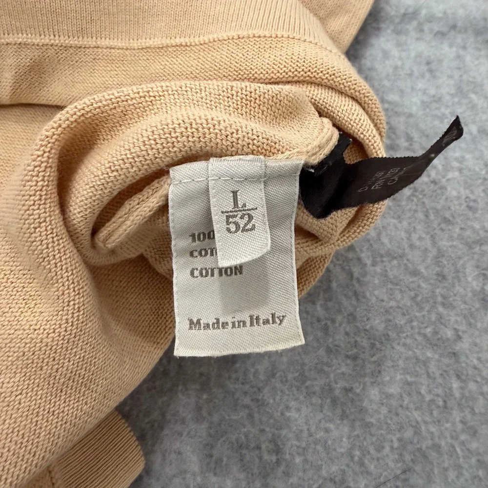 Ermenegildo Zegna Sweater Mens L Beige 1/4 Zip Cotton Pullover
